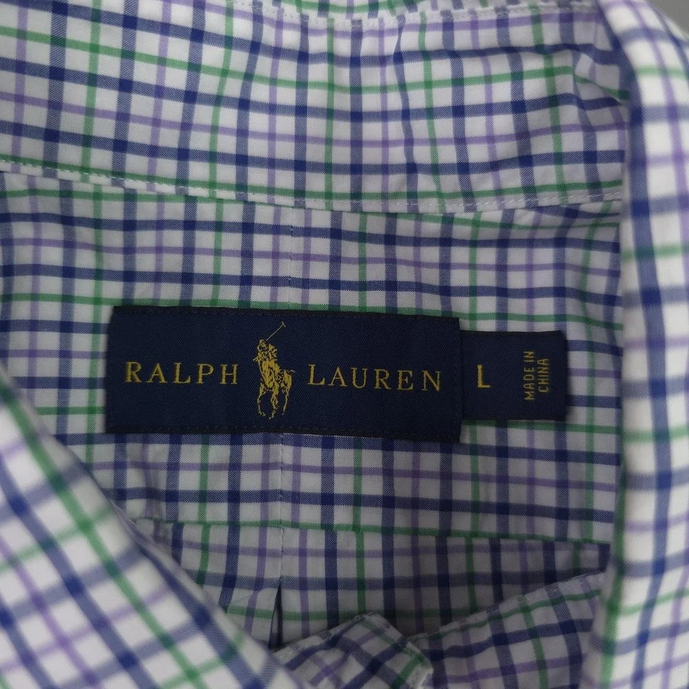 Ralph Lauren Shirt Mens Large Blue Green Check Long Sleeve Button Down Cotton